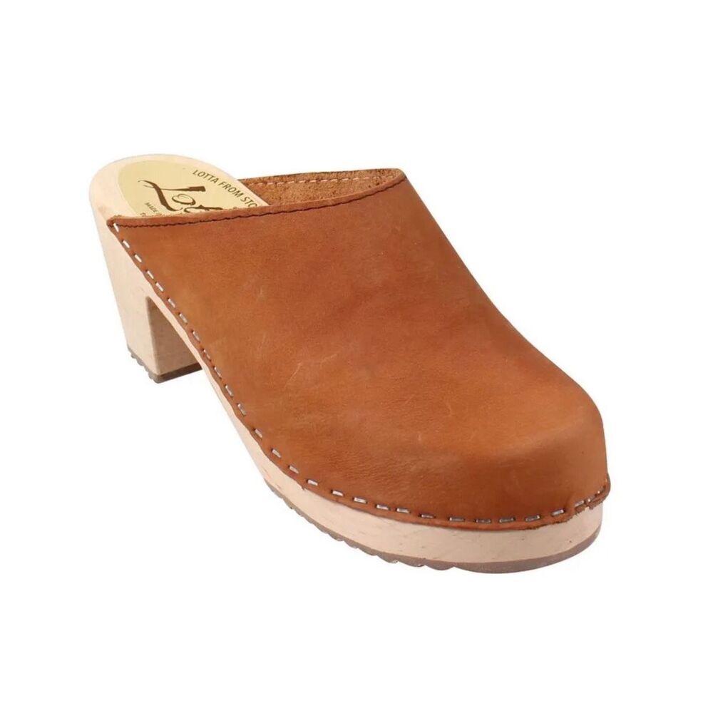 Lotta from Stockholm High Heeled Classic Clog Piled Nubuck Brown size 39 / 8